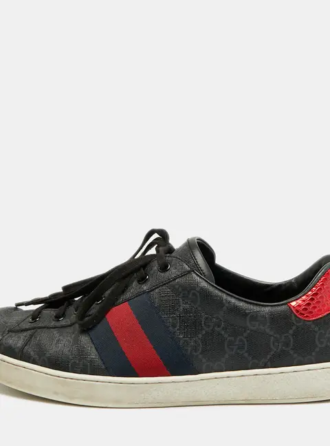 Gucci Ace Size 44 Blue/Black GG Supreme Canvas Low Top Sneakers