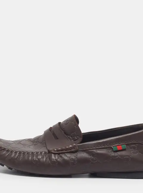Gucci Guccissima Size 43 Dark Brown Leather Slip On Penny Loafers