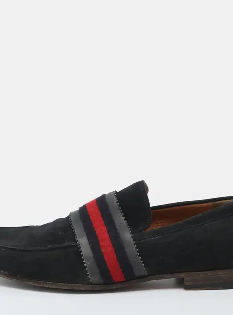 Gucci Web Size 44 Black Suede Moccasins