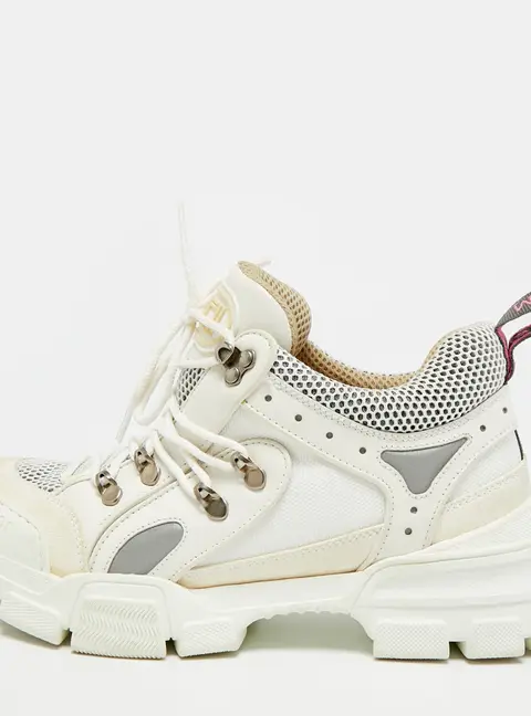 Gucci Flashtrek Size 40 White/Cream Leather and Suede Lace Up Sneakers