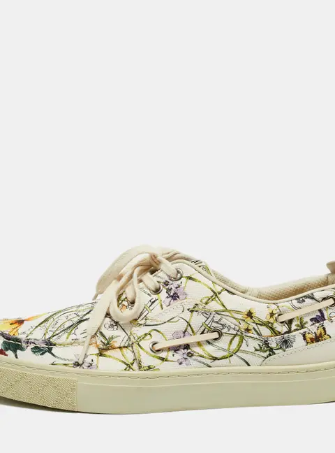 Gucci Size 41.5 Multicolor Floral Print Canvas and Leather Low Top Sneakers