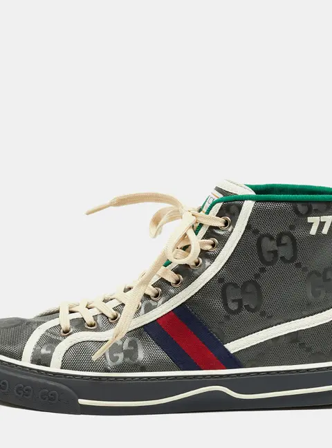 Gucci Tennis 1977 Size 42 Grey Jumbo GG Nylon High Top Sneakers