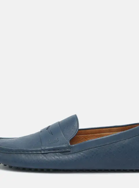 Gucci Diamante Size 43 Blue Leather Penny Loafers