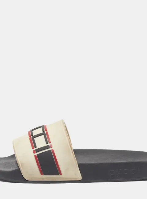 Gucci Logo  Size 41 White/Black Rubber Slide Sandals