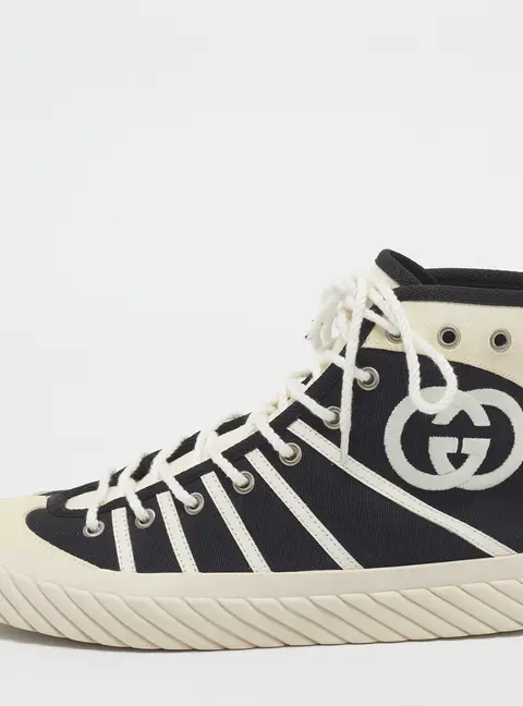 Gucci GG Size 41.5 Black/Cream Canvas and Suede Tortuga High Top Sneakers