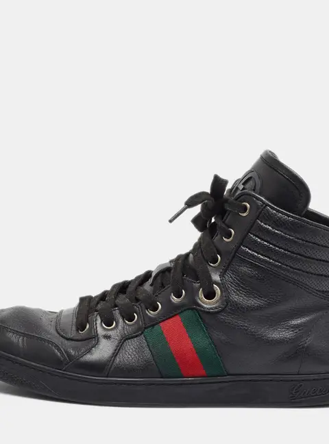 Gucci Coda Size 42 Black Web Detail  Leather High Top Sneakers