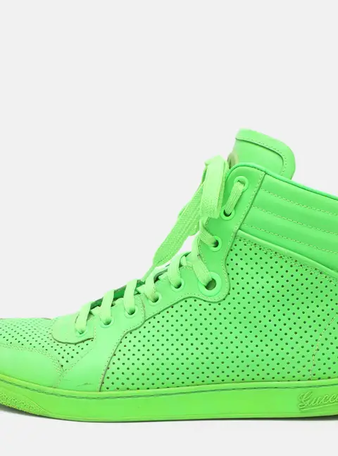 Gucci Interlocking G Size 41.5 Green Perforated Leather High Top Sneakers