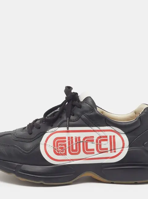 Gucci Rhyton Size 42.5 Black Leather Lace Up Sneakers