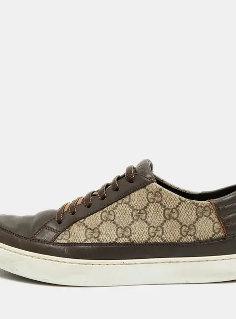 Gucci GG Supreme Size 43.5 Brown/Beige Coated Canvas and Leather Low Top Sneakers