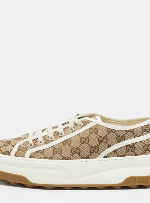 Gucci Tennis 1977 Size 44.5 Beige Canvas Lace Up Sneakers