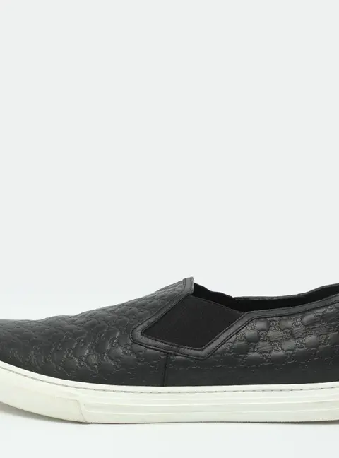 Gucci Size 46 Black Micro Guccissima Leather Slip-On Sneakers