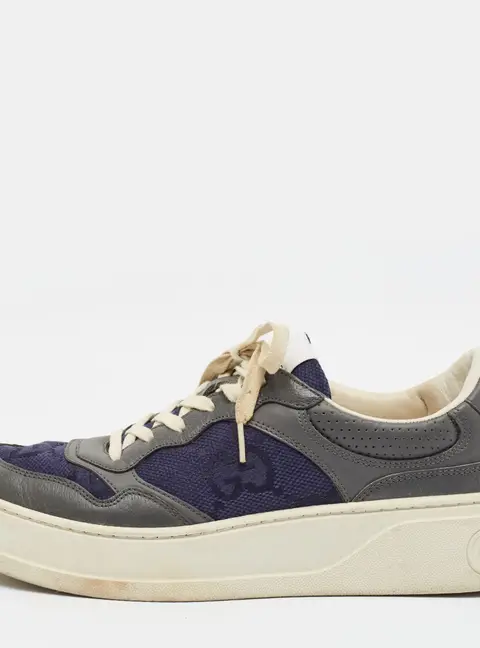 Gucci Chunky B Size 43 Grey/Navy Blue Canvas and Leather Lace Up Sneakers