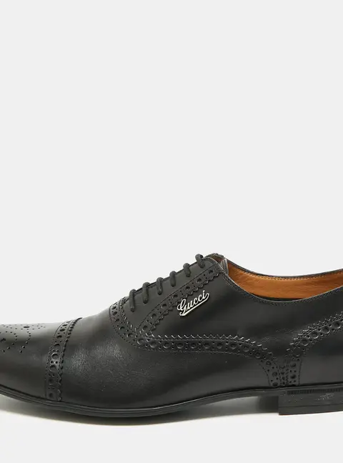 Gucci Size 41 Black Leather Lace Up Brogues
