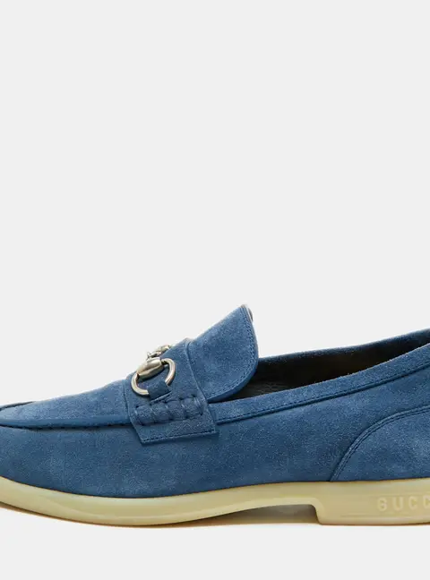 Gucci Horsebit Size 40 Blue Suede Konrad  Loafers