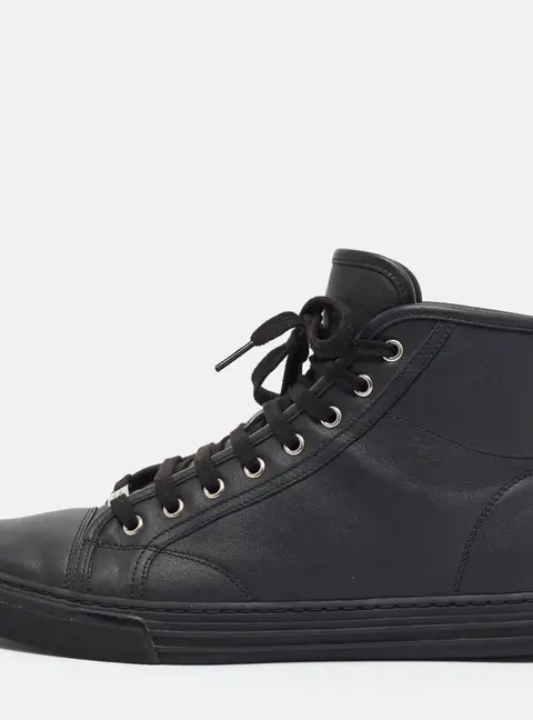 Gucci Size 42.5 Black Leather High Top Sneakers