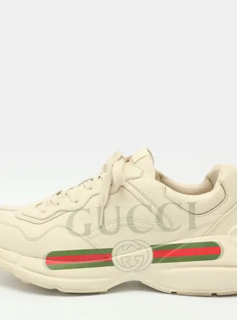 Gucci Rhyton Size 44 Cream Leather Lace Up Sneakers