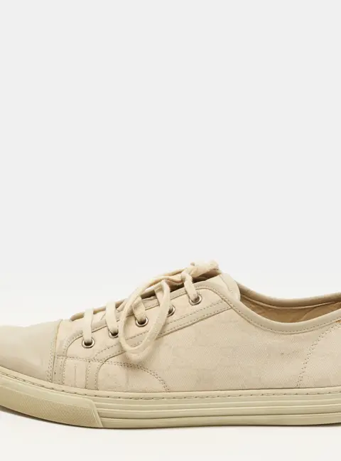 Gucci Size 44 Beige/Grey GG Canvas and Leather Low Top Sneakers