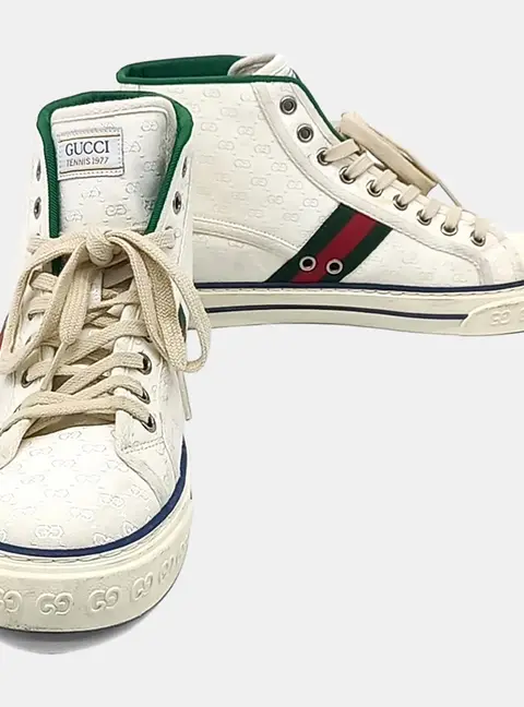 Gucci 1977 Tennis High-Top White Canvas Sneakers EU 39