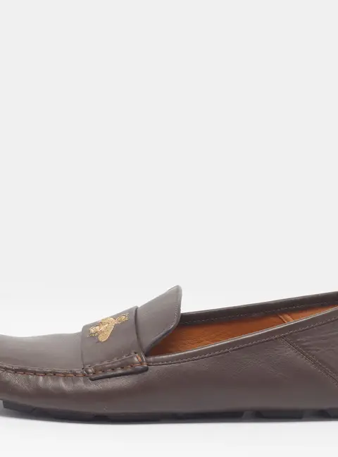 Gucci GG Size 41 Brown Leather Slip On Loafers