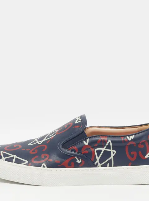 Gucci Dubelin Ghost Size 41 Navy Blue Leather Slip On Sneakers