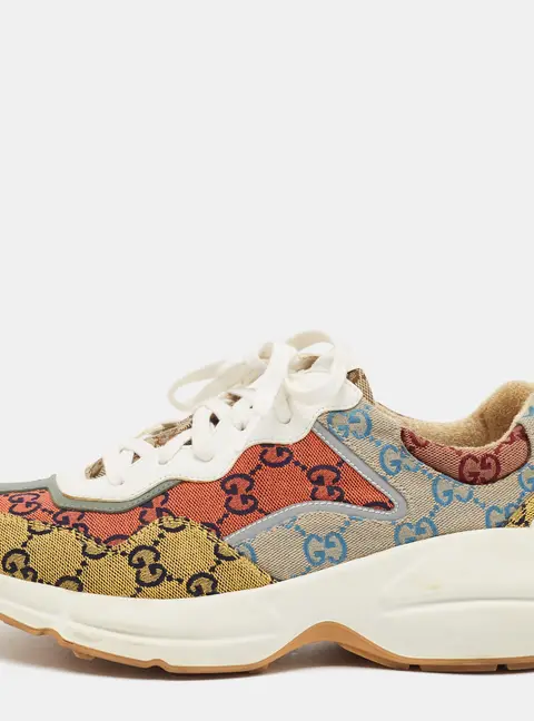 Gucci Rhyton Size 40 Multicolor GG Canvas and Leather Lace Up Sneakers