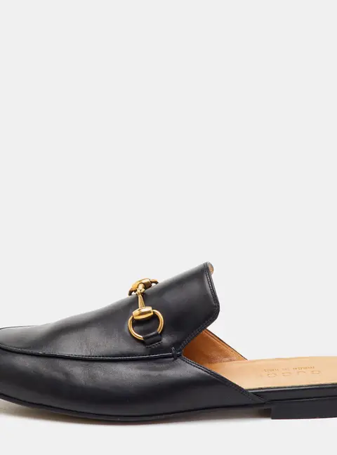 Gucci Princetown Size 41 Black Leather Horsebit Flat Mules