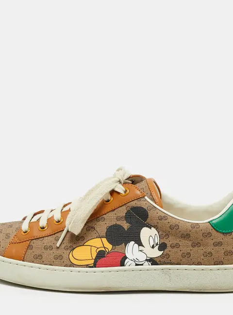 GUCCI x Disney Ace Mickey Mouse Size 42 Multicolor Leather and GG Canvas Low Top Sneakers