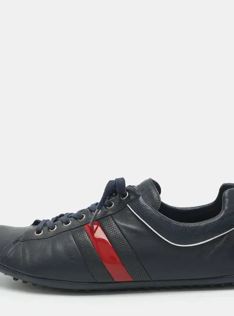 Gucci Size 47.5 Navy Leather and  Web Low Top Sneakers