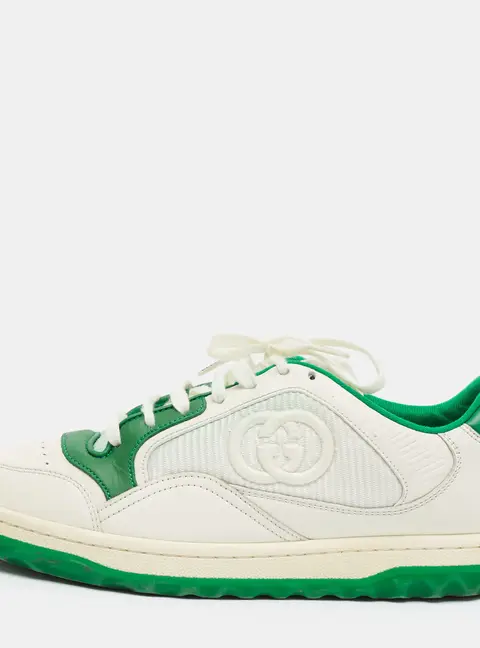 Gucci mac80 Size 40 White/Green Fabric and Leather Lace Up Sneakers