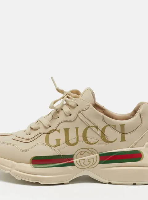 Gucci Rhyton Size 43 Cream Leather Lace Up Sneakers
