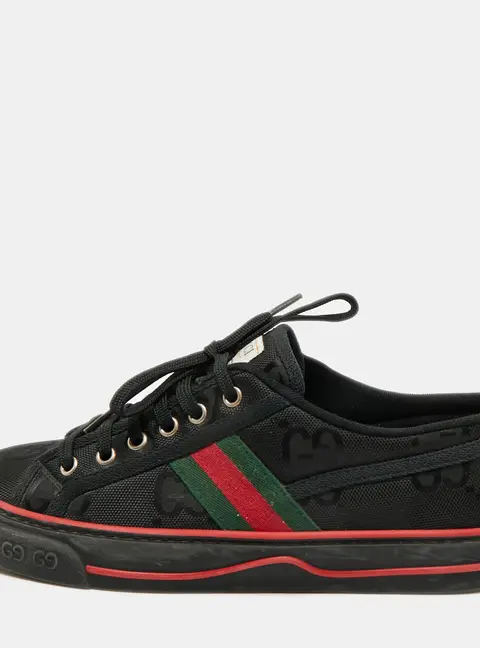 Gucci Tennis 1977 Size 40.5 Black GG Canvas Web Lace Up Sneakers