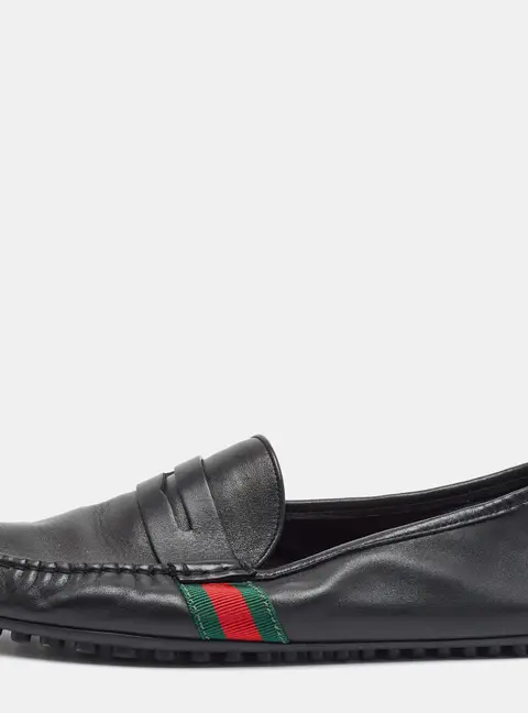 Gucci Driver Size 42 Black Leather Loafers