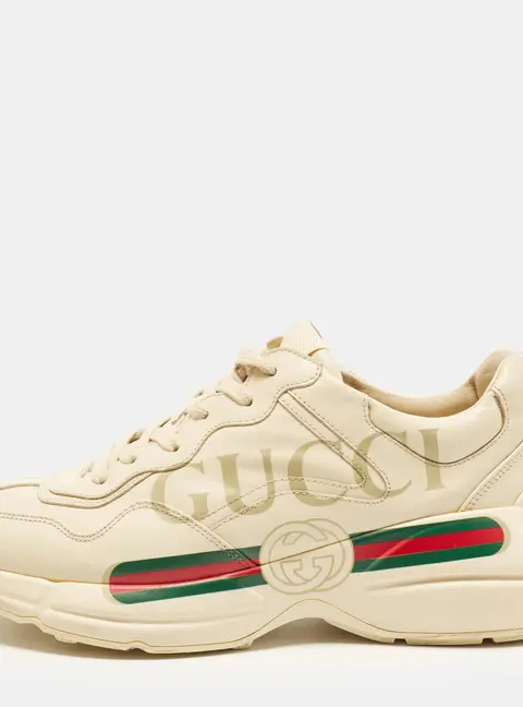 Gucci Rhyton Size 43 Cream Leather Lace Up Sneakers