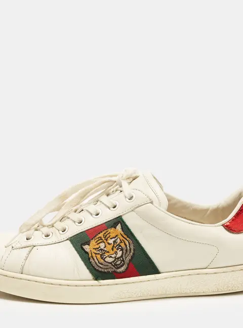 Gucci Ace Tiger Embroidered Size 42 White Leather Low Top Sneakers