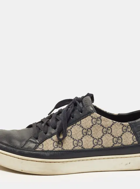 Gucci GG Supreme Size 42 Navy Blue/Beige Coated Canvas and Leather Lace Up Sneakers