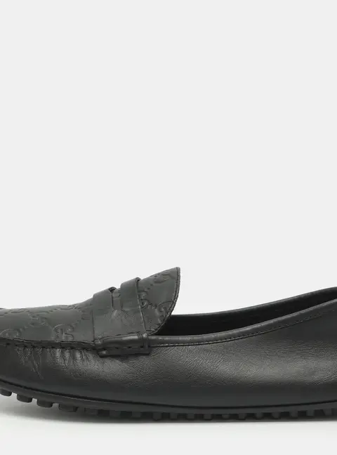 Gucci Size 41.5 Black Guccissima Leather Penny Loafers