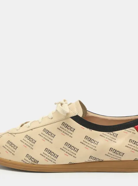 Gucci Falacer Invite Print Size Size 42 Beige Leather Low Top Sneakers