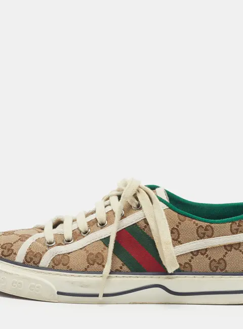 Gucci Tennis 1977 Size 39 Brown Canvas Lace Up Sneakers