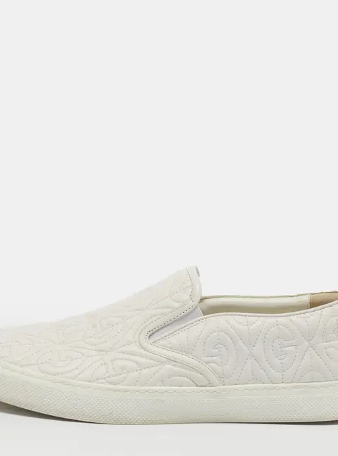 Gucci Rhombus Size 44 White Leather Slip On Sneakers