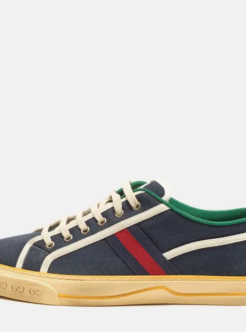 Gucci Tennis 1977 Size 45 Navy Blue Canvas Low Top Sneakers