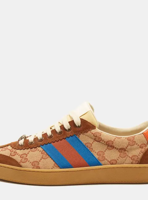 Gucci G74 Size 43.5 Tricolor GG Canvas and Suede Web Low Top Sneakers