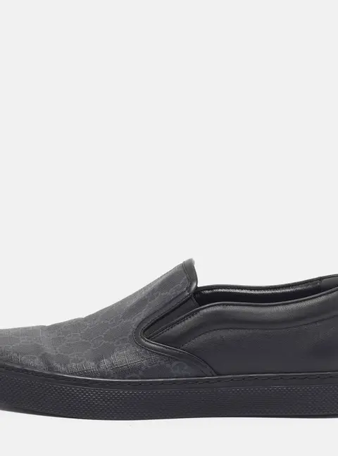 Gucci Size 42 Black Coated Canvas and Leather Slip On Sneakers