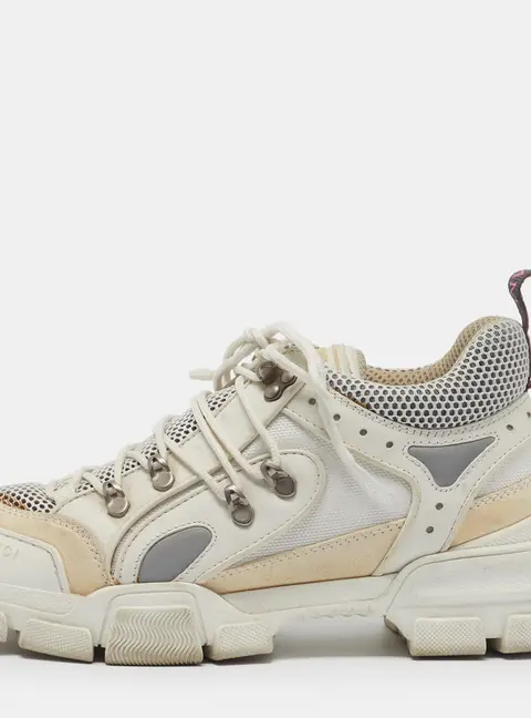 Gucci Flashtrek Size 40.5 White/Beige Leather and Mesh Chunky Lace Up Sneakers