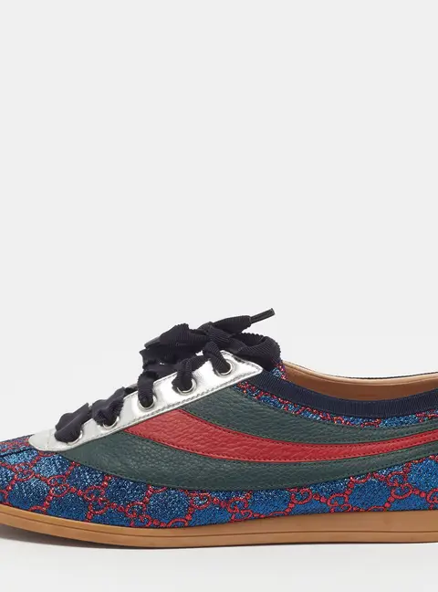 Gucci Falacer Size 41 Multicolor Leather and Glitter Web Low Top Sneakers