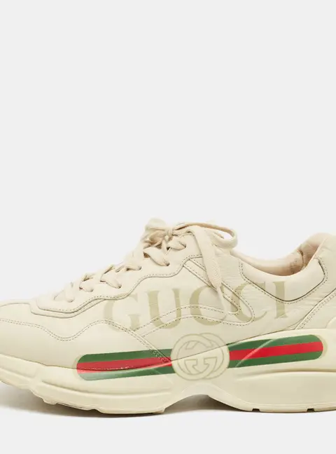 Gucci Rhyton Size 43 Cream Leather Lace Up Sneakers