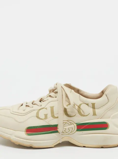 Gucci Rhyton Size 40 Cream Leather Low Top Sneakers
