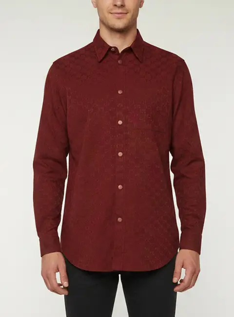Gucci Red Monogram Canvas Jacquard Button Up Shirt S