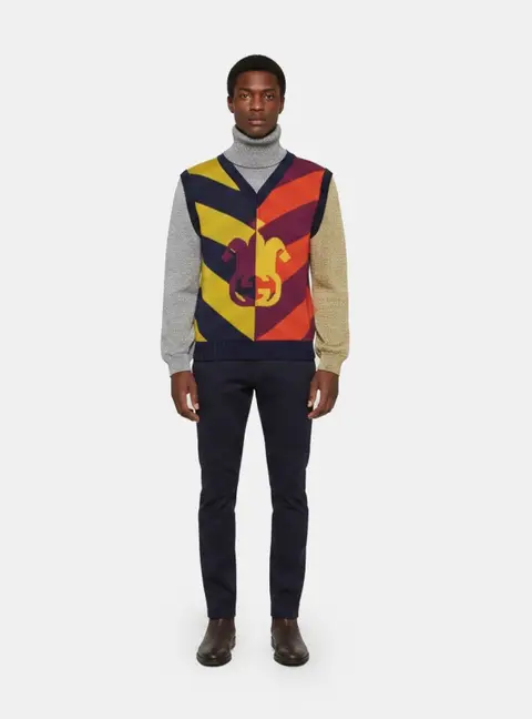 Gucci Multicolor Jester Striped Wool Jacquard Knit Layered Sweater S