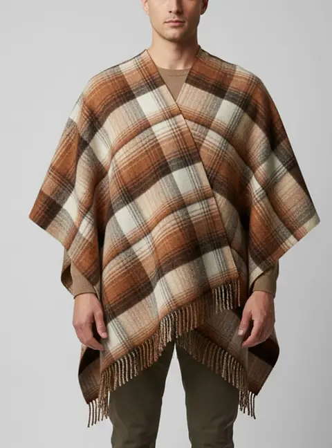 Gucci Beige Checked Monogram Wool Reversible Poncho One Size