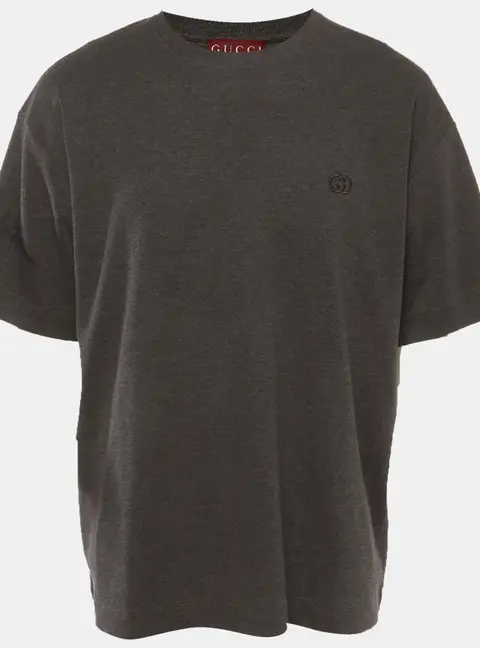Gucci Grey Embroidered Logo Jersey Crewneck T-Shirt XXL
